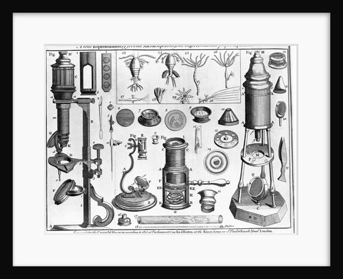 Eighteenth Century English Engraving Assorted Microscopes and Apparatus by Anonymous