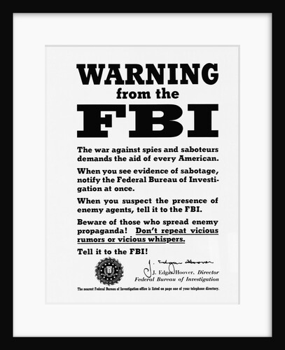 FBI Poster Warning Against Espionage by Anonymous