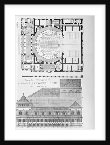 Competitive Design for the Metropolitan Opera House, New York, N.Y. Composite of 3 architectural drawings in American Architect and Building and Building News by Anonymous