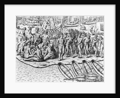 Indians Cooking, Eating, and Relaxing by Theodor de Bry From America by Anonymous