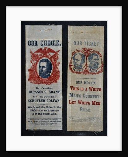 Patriotic and Racist Seymore-Blair 1868 Campaign Ribbons by Anonymous