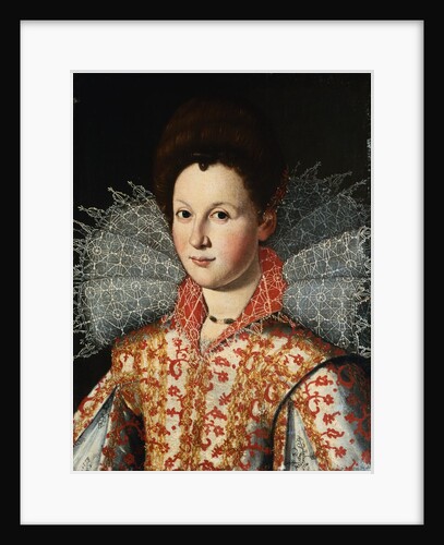 Portrait of a Lady, Bust Length, Wearing an Embroidered Dress with Lace Ruff Collar by Studio of Santi di Tito