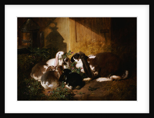 Lop-Eared Doe Rabbit with Her Young by John Frederick Herring I