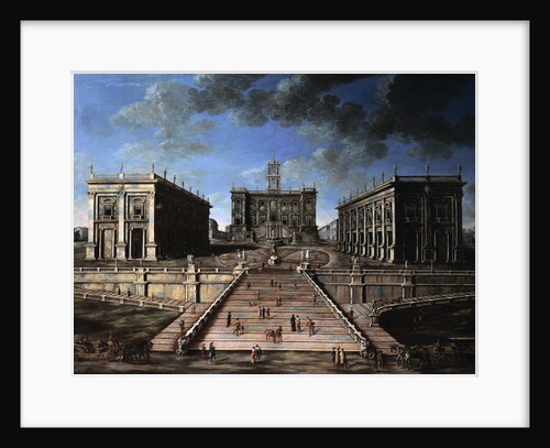 A View of the Piazza del Campidoglio and the Cordonata, Rome, with Coaches and Townsfolk in the Foreground by Anonymous