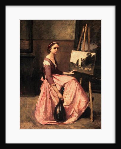 L'Atelier de Corot (Jeune Femme en Robe Rose, Assise Devant un Chevalet et Tenait Une Mandoline) by Jean-Baptiste Camille Corot