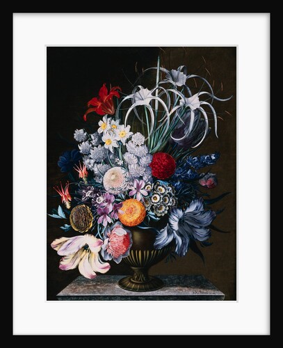 An Arrangement of Tulips, Narcissi, Auriculas, Poppies, Lilies, Columbines, Ranunculas, and Other Flowers in a Vase by J.A. Simson