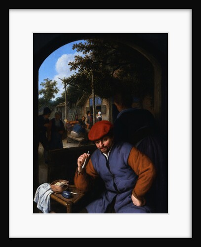 A Man with a Clay Pipe, a Serving Woman and Other Peasants in the Courtyard of a Country Tavern by Adriaen Jansz van Ostade