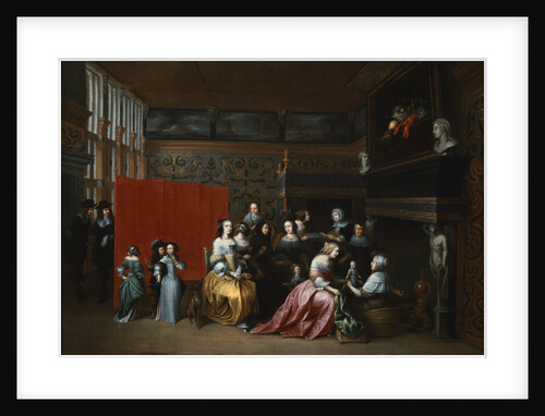Ladies Celebrating the Birth of a Child in an Elegant Boudoir, with Two Gentlemen Looking on from Behind a Screen by Hieronymous Janssens