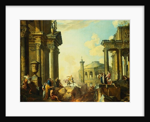 Marcus Curtius Leaping into the Chasm, a Capriccio with Trajan's Column and Other Classical Buildings Beyond by Giovanni Paolo Panini