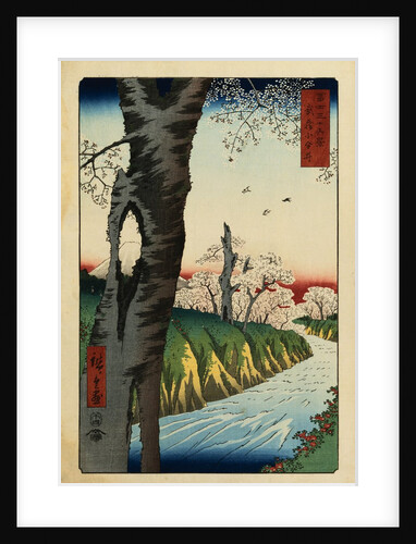 Print of a River under Cherry Blossoms by Hiroshige