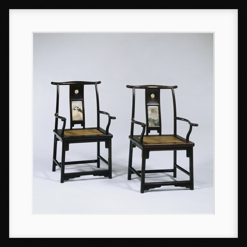 A Set of Four Dali Marble-Inset Jichimu Yokeback Armchairs, "Guanmaoyi", 17th Century by Anonymous