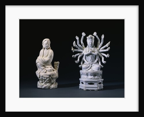 A Pair of Blanc-De-Chine Figures of Luohan and an Eighteen-Armed Guanyin by Anonymous