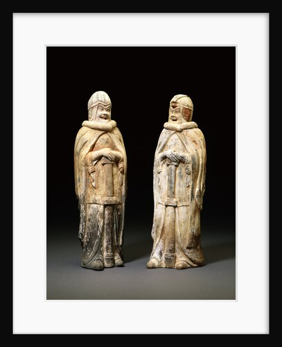 Pair of Painted Gray Pottery Figures of Soldiers. Northern Wei Dynasty by Anonymous