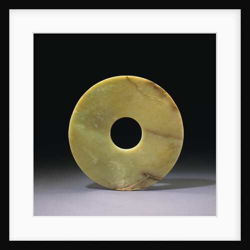 A Large Pale Olive-Green Jade Bi. Late Neolithic, Longshan/Eastern Zhou Dynasty by Anonymous