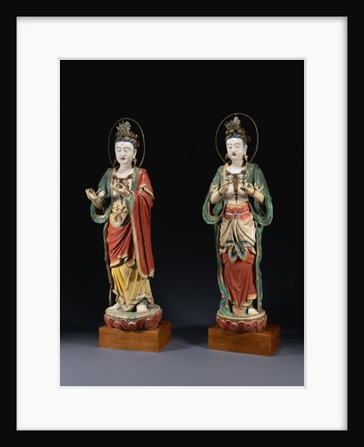 A Pair of Rare Monumental Painted Stucco Figures of Bodhisattvas. Yuan / Ming Dynasty by Anonymous