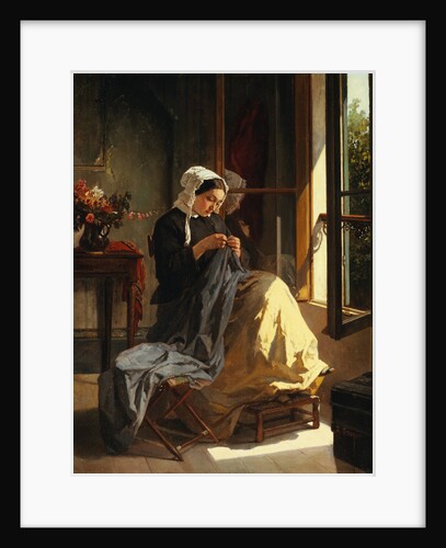 A Woman Sewing by an Open Window by Jules Trayer