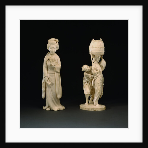 Ivory Figure Group, Meiji Period by Shibayuki and Large Ivory Female Figure, Meiji Period by Hidehiro
