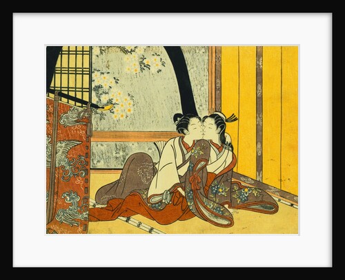 Two Lovers in an Interior by a Yellow Blind attributed to Harunobu by Anonymous
