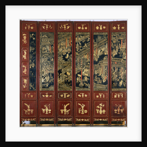 Lacquered Japanese Screen with Figures by Anonymous