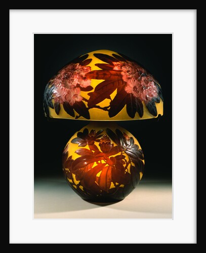 A Red 'Rhododendron' Mold-Blown, Overlaid and Etched Glass Table Lamp by Emile Galle