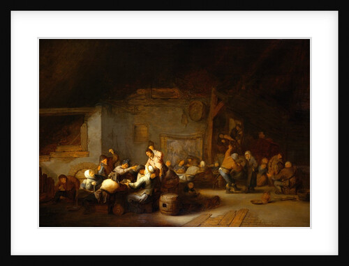 Painting of a Barn Interior With Boors Carousing at a Wedding by Adriaen Jansz van Ostade