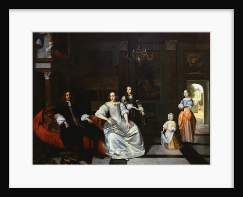 Painting of a Group Portrait of the Jacott Hoppesack Family in a Sumptuous Interior by Pieter de Hooch