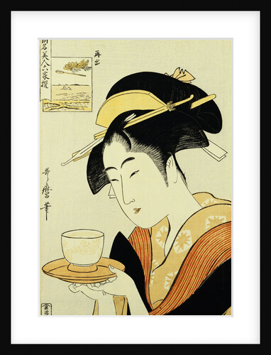 Portrait of the Teahouse Waitress Naniwaya Okita Serving a Cup of Tea on a Tray by Utamaro