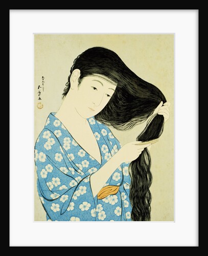 A Half-Length Portrait of a Beauty Combing Her Hair by Goyo