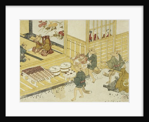 Print Depicting Figures Bringing Food by Minko and His Circle