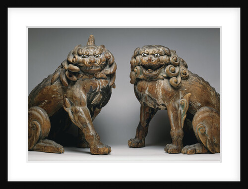 Kamakura Period Pair of Guardian Lion Dogs by Anonymous