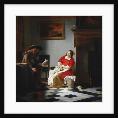 A Gentleman Reading a Letter to His Wife (?) in an Interior by Pieter de Hooch