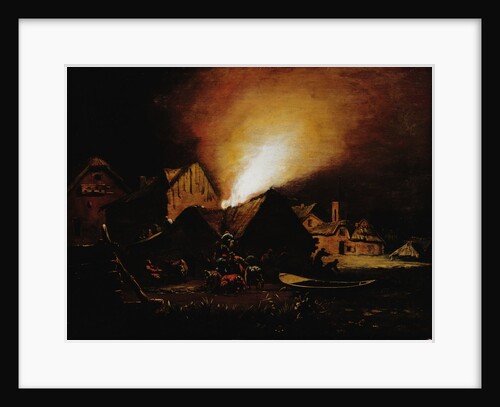 A Cottage Ablaze with Villagers Firefighting by Egbert Lievensz van der Poel