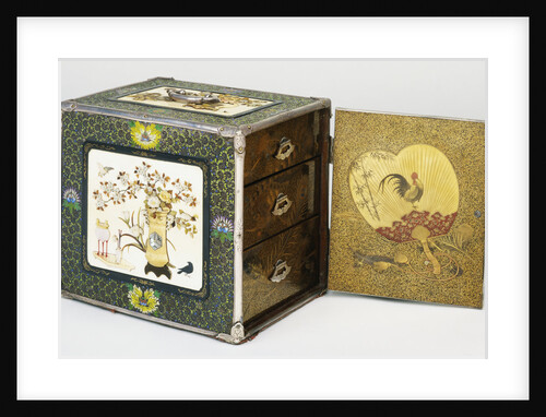 A Silver Kodansu, the Sides with Four Shibayama Panels Depicting Household Ornaments by Masayuki