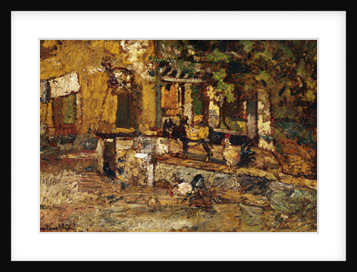 Farmyard with an Ass and Cocks by Aldophe Joseph Thomas Monticelli