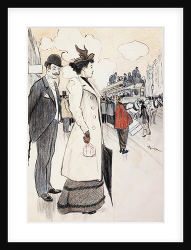 Book Illustration Showing a Street Scene with a Couple Waiting for a Trolley by Theophile Alexandre Steinlen