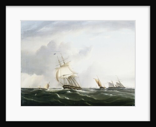 Painting of a Frigate, a Paddlesteamer, and a Dutch Smallcraft in the Downs by Henry Moses