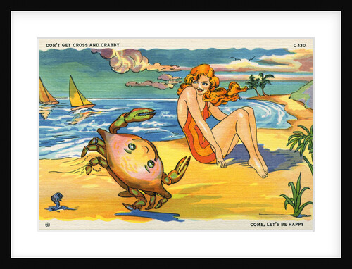 Illustration of Woman and Crab on Beach by Anonymous