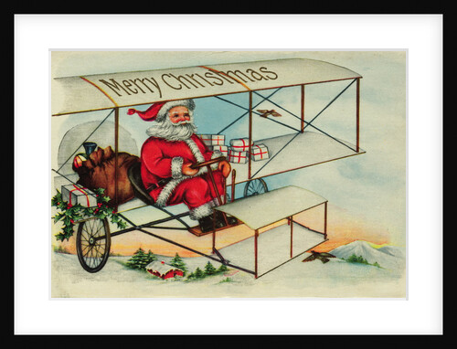 Postcard of Santa Claus Flying a Biplane by Anonymous