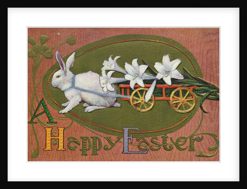 A Happy Easter Postcard with a Rabbit Pulling Lilies by Anonymous
