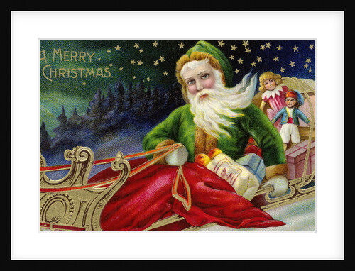 A Merry Christmas Postcard with Santa in a Sleigh by Anonymous