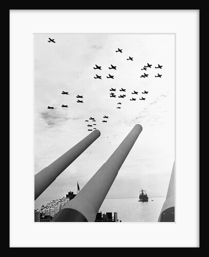 U.S. Aircraft Fly Over the Guns of the U.S.S. Missouri by Anonymous