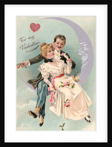 To My Valentine Postcard with Couple on Cresent Moon by Anonymous