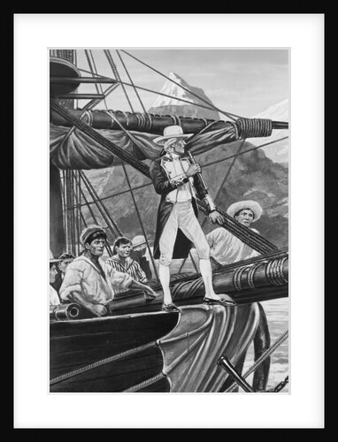 Print of Captain James Cook on the Prow of His Sailing Ship by Anonymous