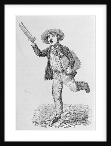 Woodcut of Newsboy Selling Papers by Anonymous