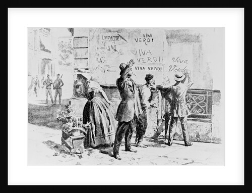 Painting of Italians Writing "Viva Verdi" on a Wall by Anonymous