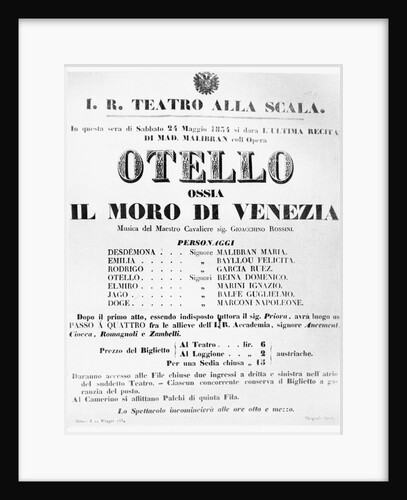 Poster for Otello Opera at La Scalla in Italy by Anonymous