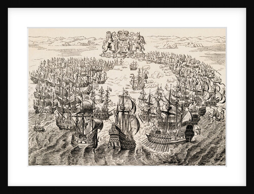 Print Depicting English and Spanish Fleets Fighting near the Isle of Wight by Anonymous
