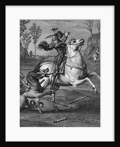 Illustration Showing Saint Georges Slaying Dragon to Protect Damsel by Anonymous