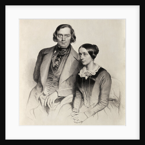 Lithograph of Robert Schumann Posing with His Wife by Hofelich