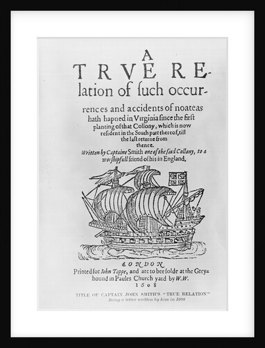 Title of Captain John Smith's True Relation by Anonymous